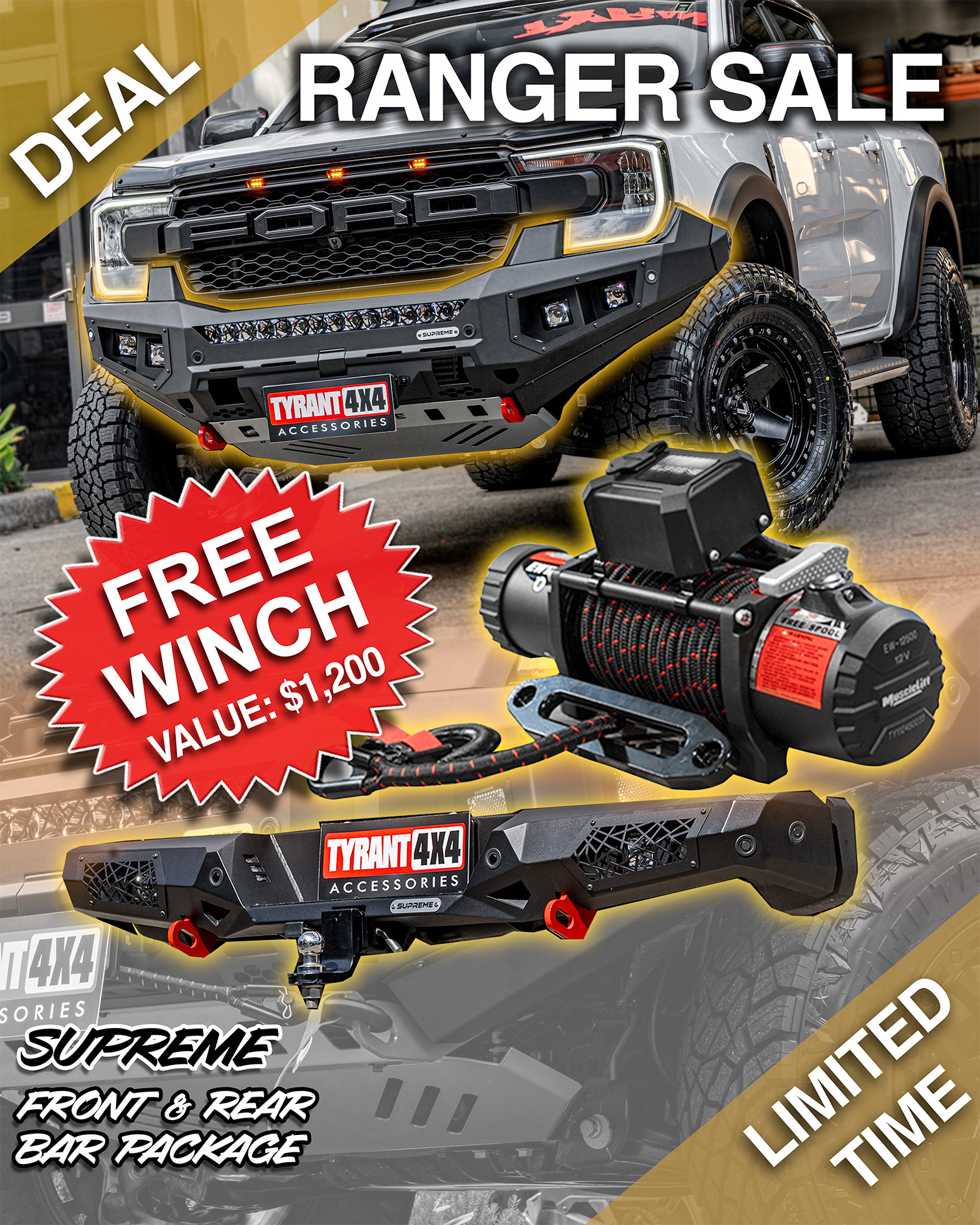 next gen ranger supreme front bar supreme rear bar supreme winch free winch supreme front and rear bar package>