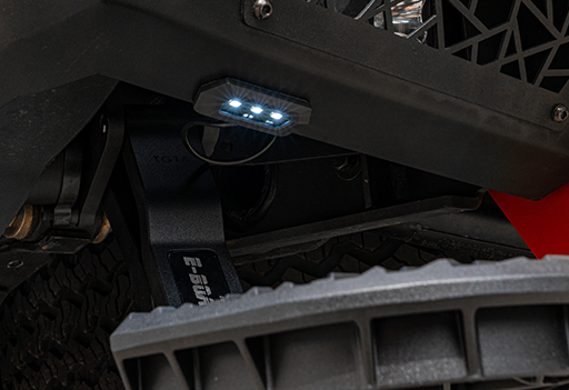 Next GEN Ranger Rear Step 4 Supreme Electric Rear Step deployed with activated integrated LED lights for night-time visibility and safety.