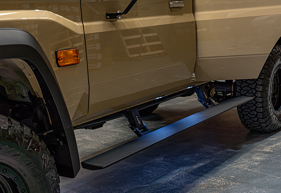 Toyota LandCruiser 79 Series electric Eboards side steps deployed>