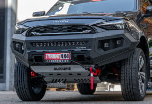 bull bar supreme x-series front bar to suit compatible with isuzu mux 2025 to current model. steel bumper replacement, light bar, bash plate, recovery points, led light bar, led cube lights, winch compatible, adr approved, warranty