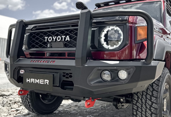 hamer king series plus bull bar toyota landcruiser 70 series 2023 to current model lc70 triple hoop protection bullbar