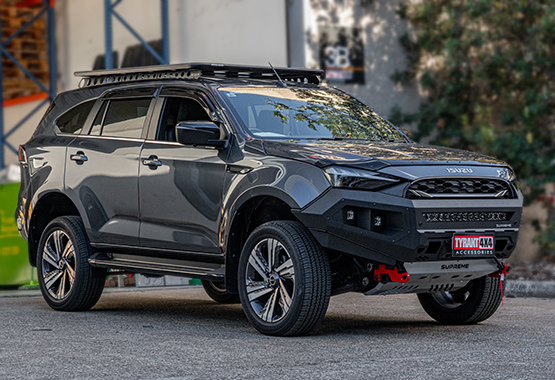 bull bar supreme x-series front bar to suit compatible with isuzu mux 2025 to current model. steel bumper replacement, light bar, bash plate, recovery points, led light bar, led cube lights, winch compatible, adr approved, warranty