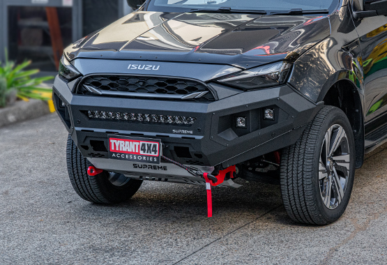 bull bar supreme x-series front bar to suit compatible with isuzu mux 2025 to current model. steel bumper replacement, light bar, bash plate, recovery points, led light bar, led cube lights, winch compatible, adr approved, warranty