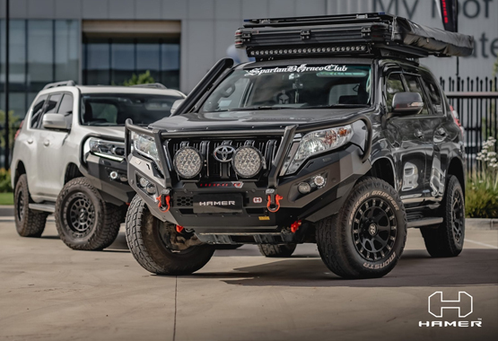 hamer king series plus bull bar toyota land cruiser prado 150 series 2013 to 2017 model triple hoop protection>