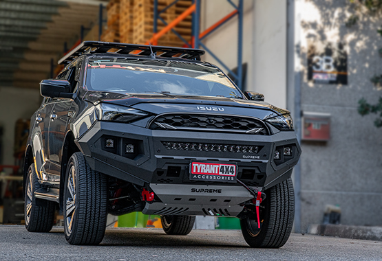 bull bar supreme x-series front bar to suit compatible with isuzu mux 2025 to current model. steel bumper replacement, light bar, bash plate, recovery points, led light bar, led cube lights, winch compatible, adr approved, warranty>