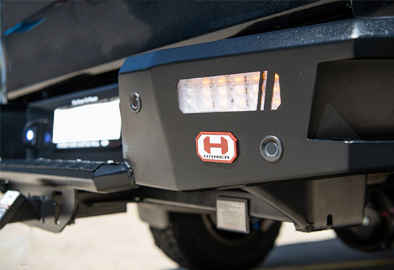 hamer rear bar, steel rear bumper replacement, led lights indicators reverse lights tow bar compatible