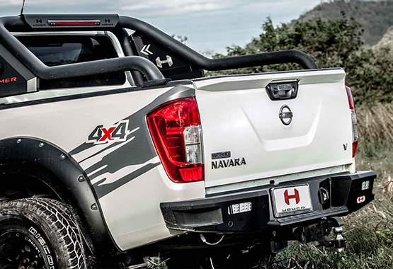 hamer rear bar, steel rear bumper replacement, led lights indicators reverse lights tow bar compatible