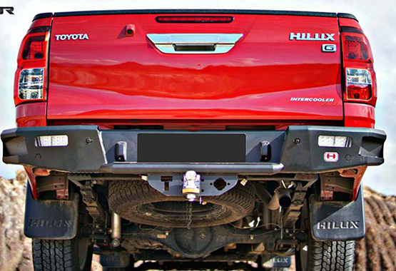 hamer rear bar, steel rear bumper replacement, led lights indicators reverse lights tow bar compatible