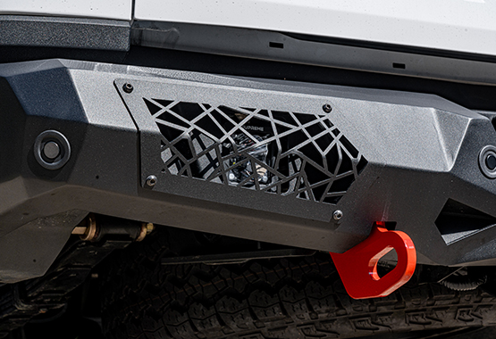 supreme rear bars steel rear protection with led reverse and indicator lights, supports factory tow bar and recovery points