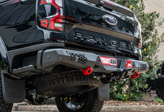 supreme rear bars steel rear protection with led reverse and indicator lights, supports factory tow bar and recovery points