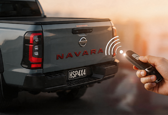 hsp tailgate lock for nissan navara d27 2026 to current model, tail gate locks with factory key fob protecting tub>