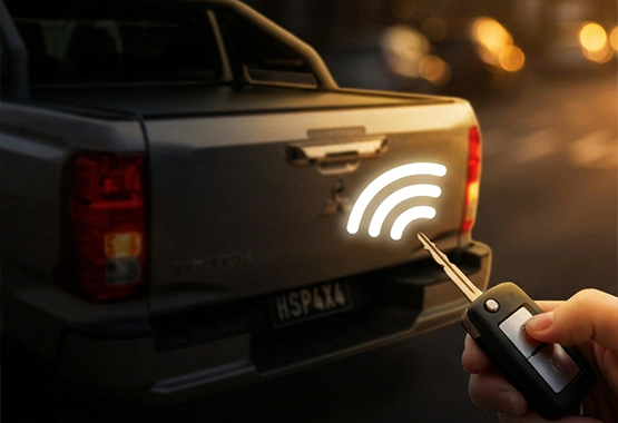 hsp tailgate lock for mitsubishi triton mv 2024 to current model, tail gate locks with factory key fob protecting tub>