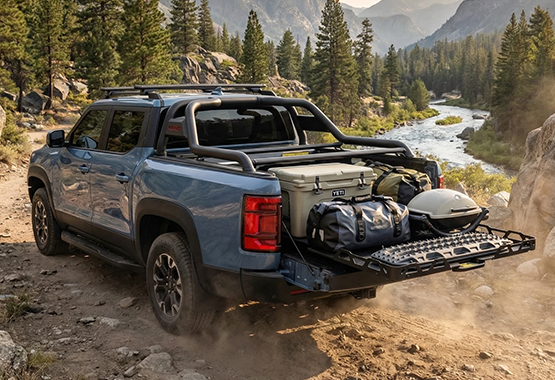 hsp load slide tray slide 4x4 ute retractable loading platform installed in the tub of a pickup truck 4WD 4x4, allowing the entire floor to slide out for easy access to tools, camping gear, or fridges